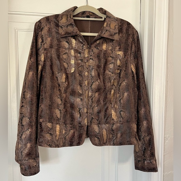 Vintage Linear Snake Print Jacket – Faux Leather Metallic Bronze Size M/L - Picture 9 of 9